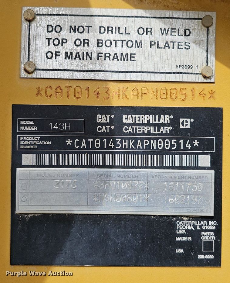 image for item EJ6010 2004 Caterpillar  143H motor grader