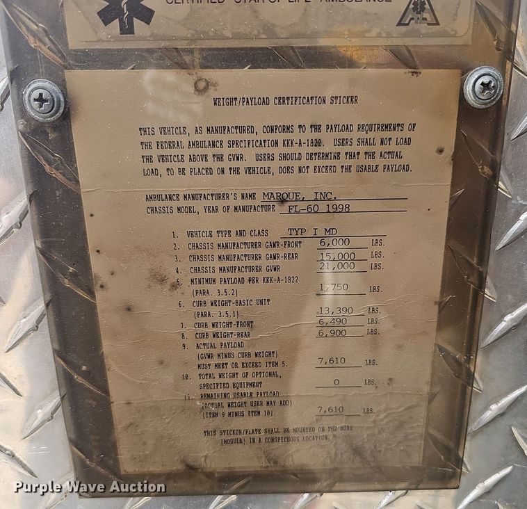 image for item EJ6011 1998 Freightliner FL60 ambulance