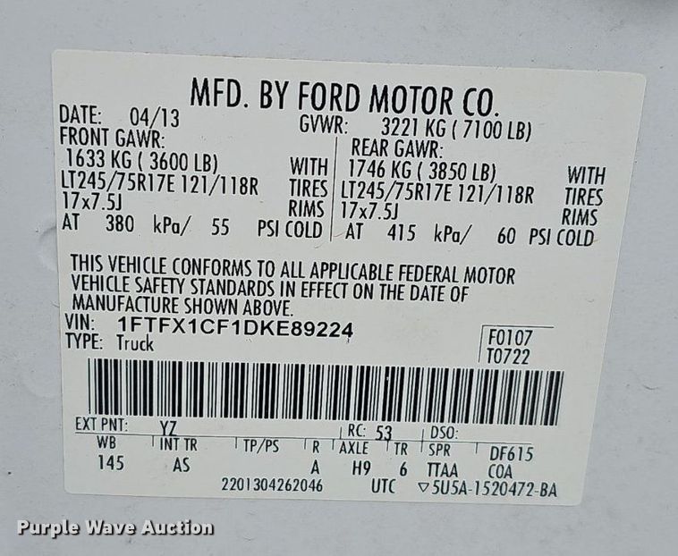 image for item EJ6084 2013 Ford F150 SuperCab pickup truck