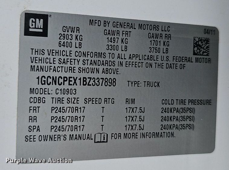 image for item EJ6086 2011 Chevrolet Silverado 1500 pickup truck