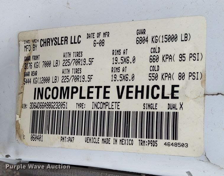 image for item EJ6087 2008 Dodge Ram 4500 flatbed truck