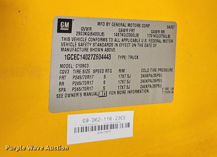 image for item EJ6088 2007 Chevrolet Silverado 1500 pickup truck