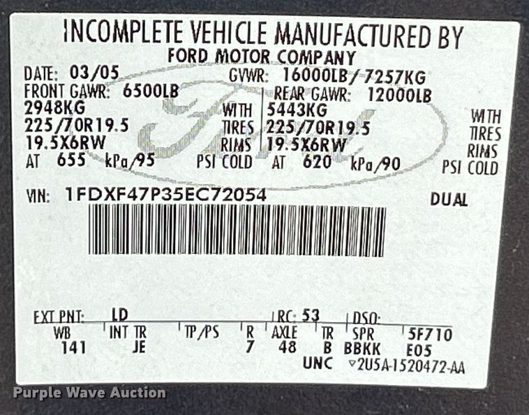 image for item EK4195 2005 Ford F450 Super Duty XL dump truck