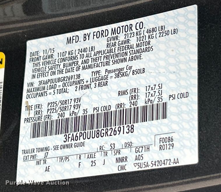 image for item EK4206 2016 Ford Fusion Hybrid 