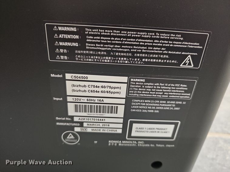 image for item EK5604 2016 Konica Minolta Bizhub C654e copier