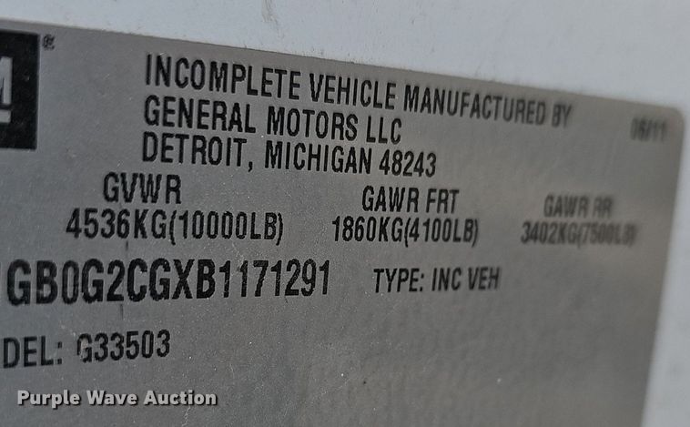 image for item EK5625 2011 Chevrolet Express G3500 box truck