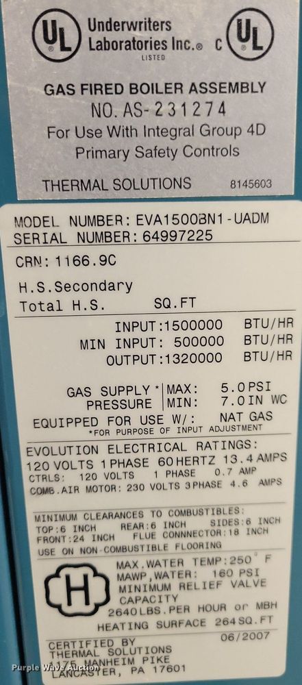 image for item IQ9910 2007 Thermal Solutions Evolution boiler