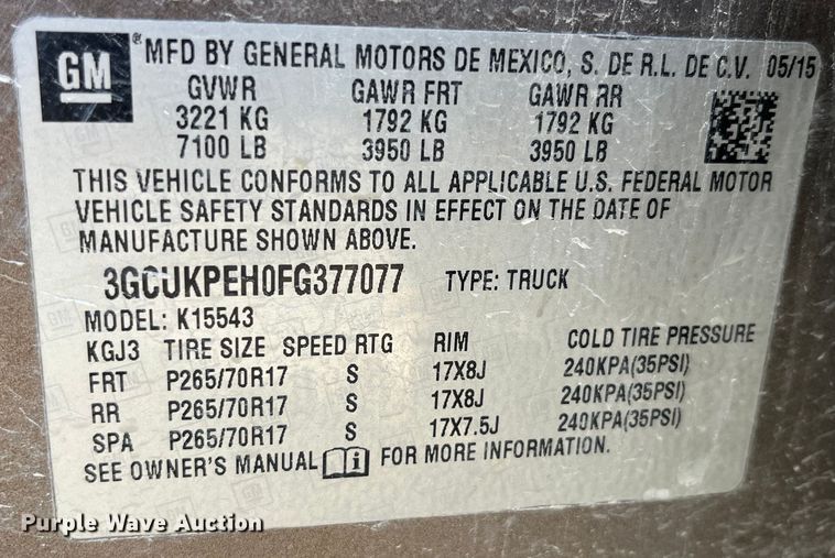 image for item LE9038 2015 Chevrolet  Silverado 1500 Crew Cab pickup truck