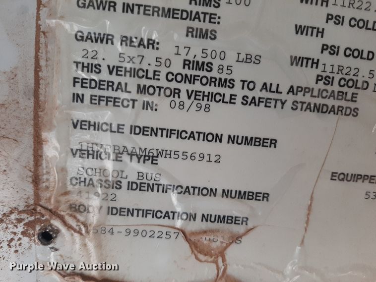 image for item LX9882 1998 International 3800 school bus