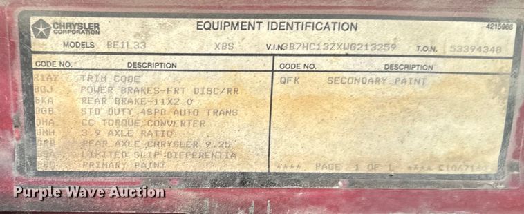 image for item NF9416 1998 Dodge Ram 1500 Quad Cab pickup truck