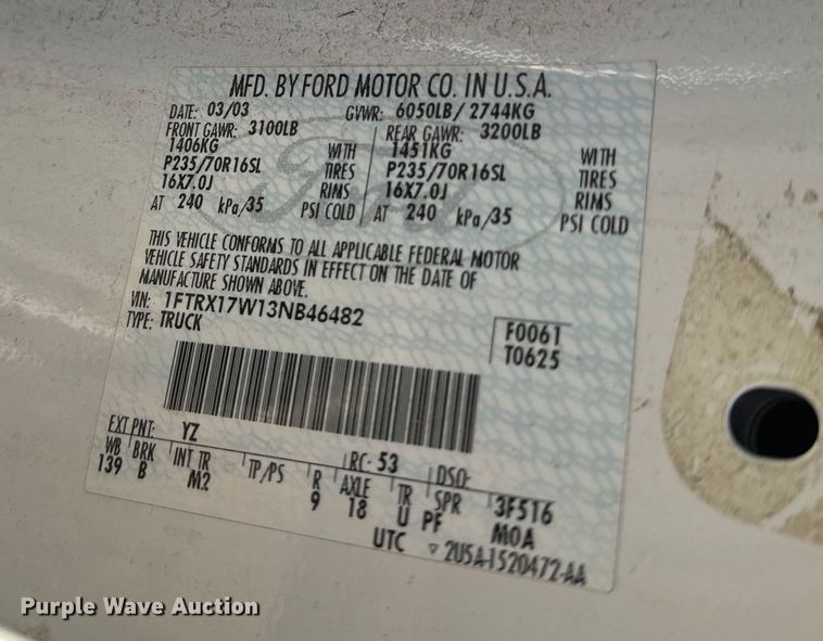 image for item NF9419 2003 Ford F150 SuperCab pickup truck