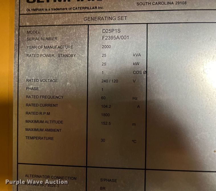 image for item NN9352 2000 Olympian D25P1S generator