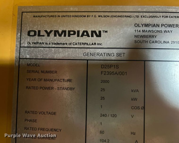 image for item NN9352 2000 Olympian D25P1S generator