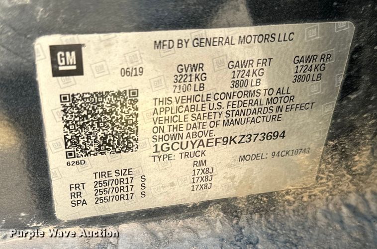 image for item NU9547 2019 Chevrolet Silverado 1500 Crew Cab pickup truck