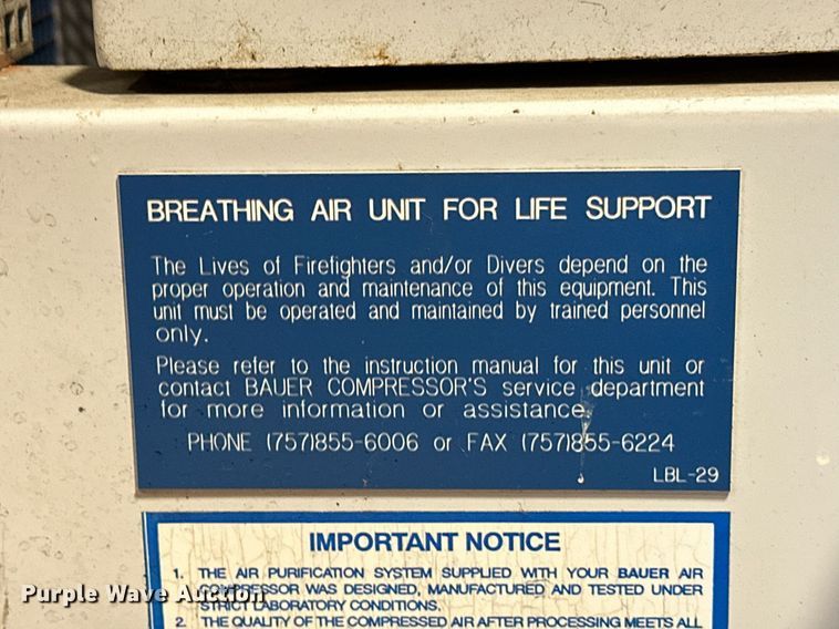 image for item OM9912 1997 Bauer MV-E1 SCBA air compressor