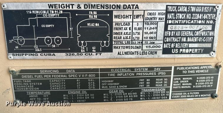 image for item OM9919 1985 AM General  M925 tanker fire truck