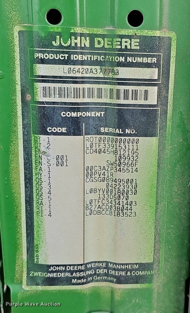 image for item DK0630 2003 John Deere 6420 MFWD tractor