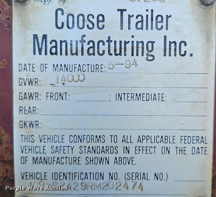 image for item DN7223 1994 Coose Trailers  livestock trailer
