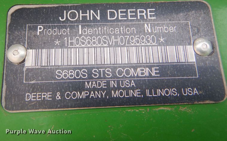 image for item DP2665 2017 John Deere S680S RWA combine