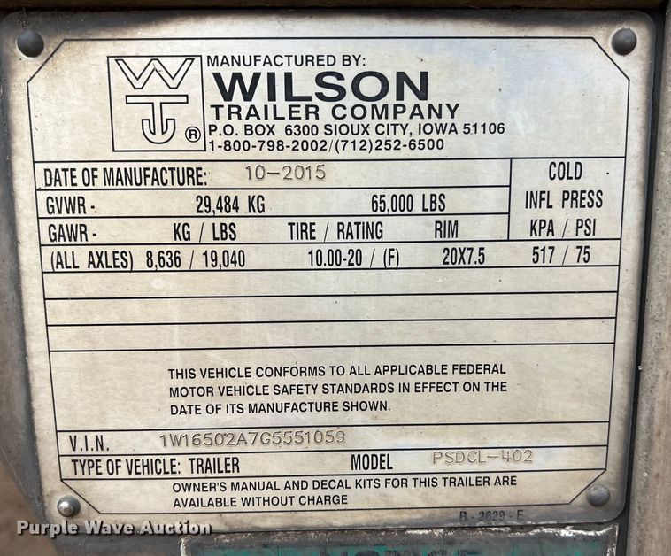 image for item DS2923 2016 Wilson PSDCL-402 livestock trailer