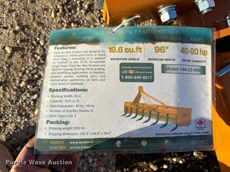 image for item EH6578 2023 LandHonor FBS-22-96W box blade