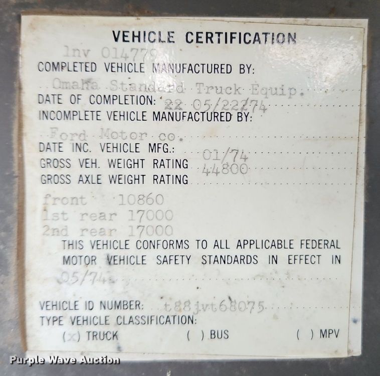 image for item EI3625 1974 Ford T880 Custom Cab grain truck