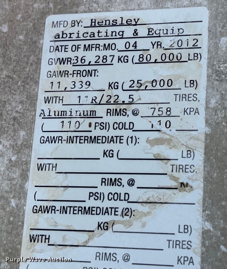 image for item LD9335 2012 Hensley ATLW-36-32-8  feed delivery trailer