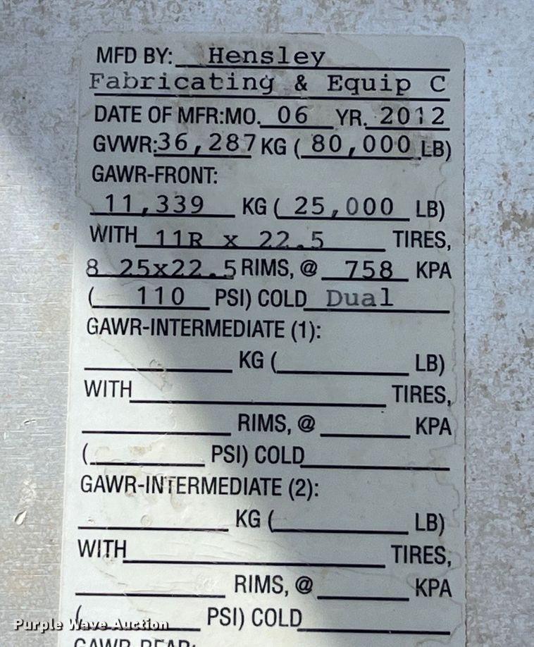 image for item LD9337 2012 Hensley  ATLW-36-32-8  pneumatic feed reclaimer trailer