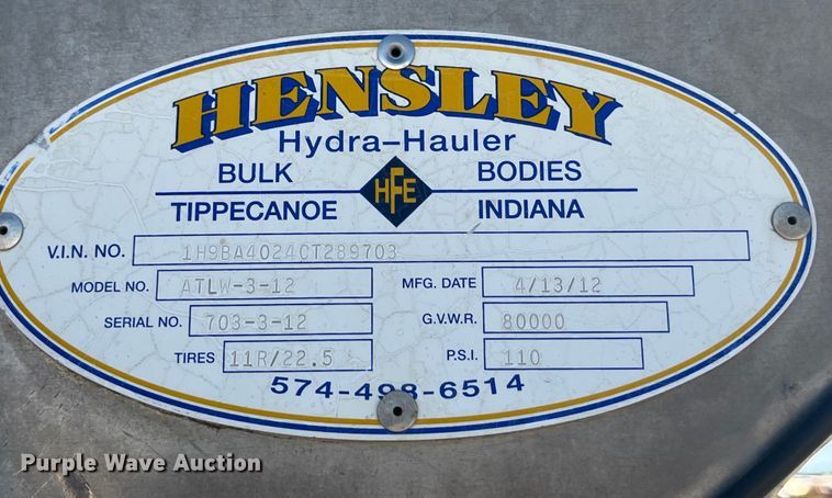 image for item LD9338 2012 Hensley ATLW-3-12 feed delivery trailer