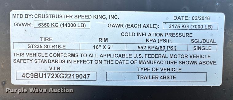 image for item OA9627 2016 Crustbuster 4BSTE seed tender