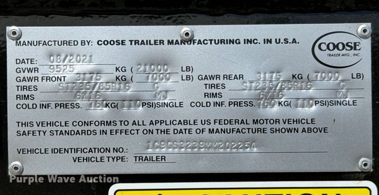 image for item OJ9658 2021 Coose Gooseneck Stock livestock trailer