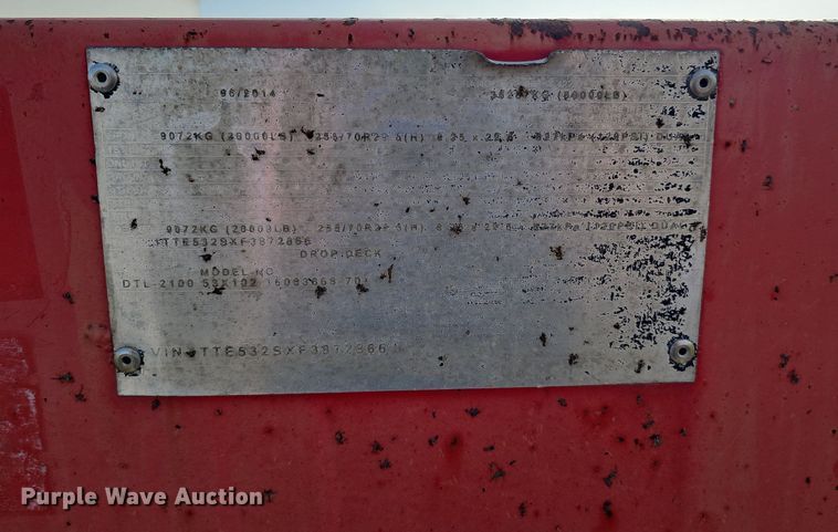 image for item DK0726 2015 Transcraft DTL-2100 drop deck equipment trailer