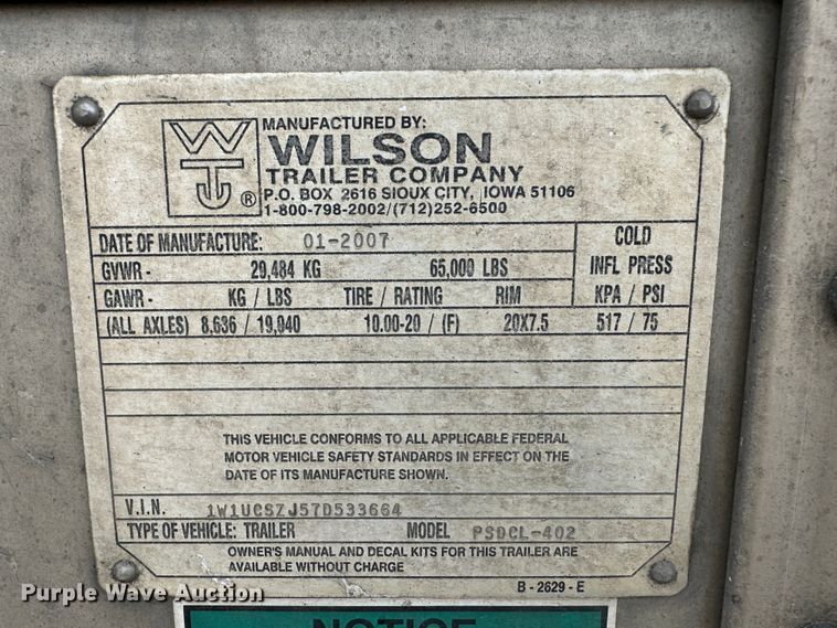image for item DK6789 2007 Wilson PSDCL-402 livestock trailer