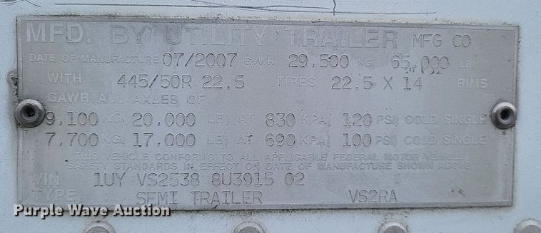 image for item DO4842 2008 Utility 3000R refrigerated van trailer