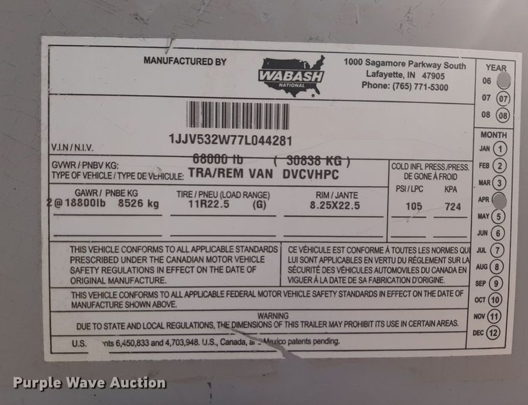 image for item DP2677 2007 Wabash dry van trailer