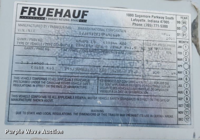 image for item DR7878 2000 Fruehauf dry van trailer