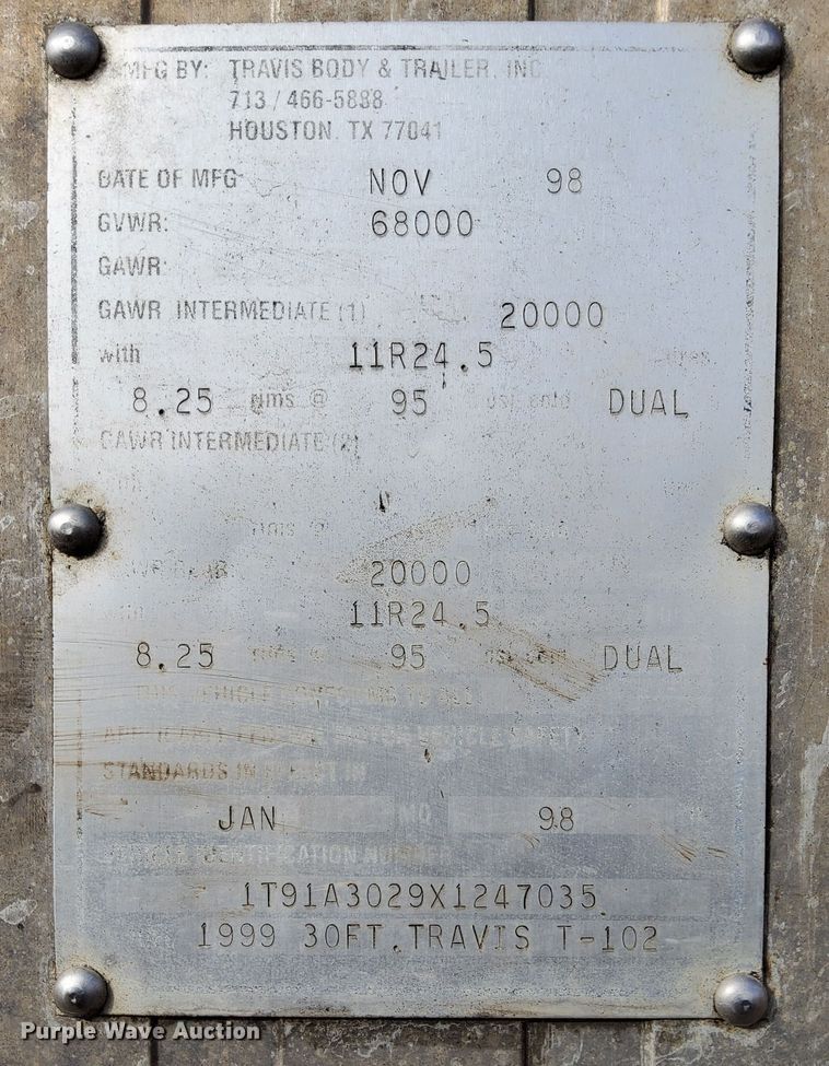 image for item DR8536 1999 Travis T-102 end dump trailer