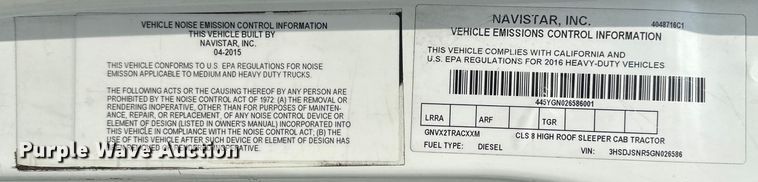 image for item DS2908 2016 International Prostar semi truck