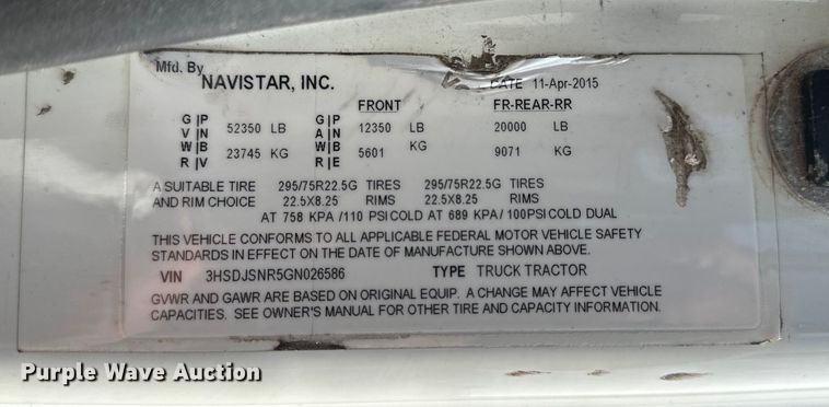 image for item DS2908 2016 International Prostar semi truck