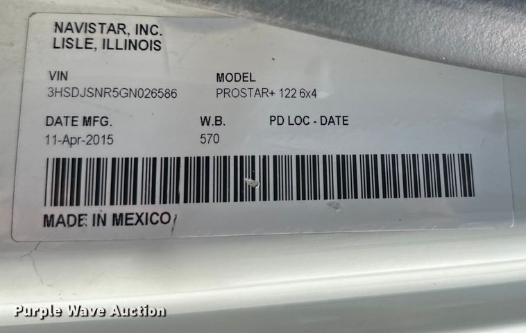 image for item DS2908 2016 International Prostar semi truck