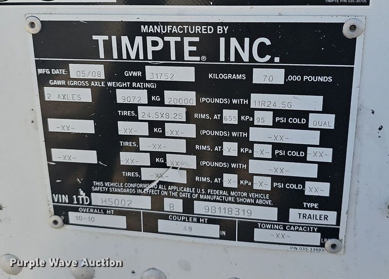 image for item EJ6105 2009 Timpte grain trailer