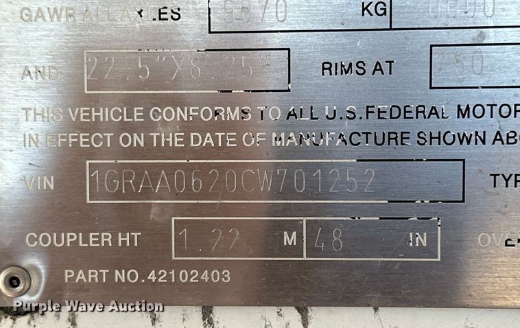 image for item NJ9386 2012 Great Dane SUP-1114-31053 refrigerated van trailer