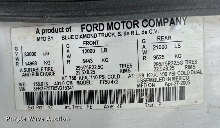 image for item NT9008 2005 Ford  F750 utility / service truck