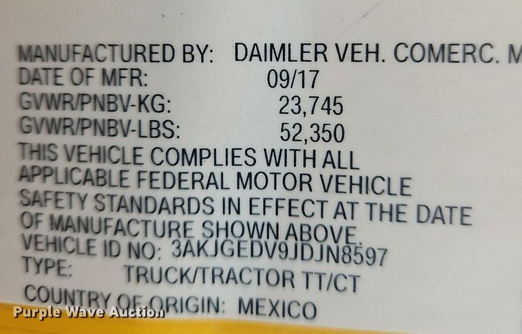 image for item OK9810 2018 Freightliner  Cascadia  semi truck