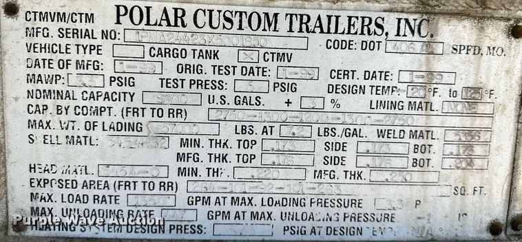 image for item OM9893 1999 Polar tank trailer