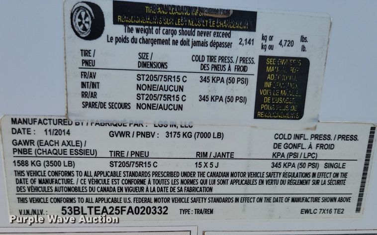 image for item DG0579 2015 Look EWLC enclosed cargo trailer