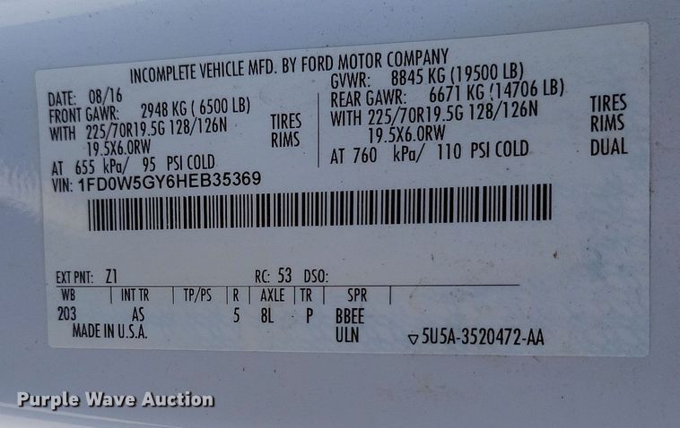 image for item DK4192 2017 Ford F550 Super Duty XL Crew Cab truck cab and chassis