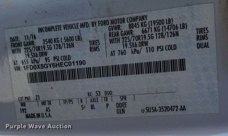 image for item DK4193 2017 Ford F550 Super Duty XL SuperCab truck cab and chassis