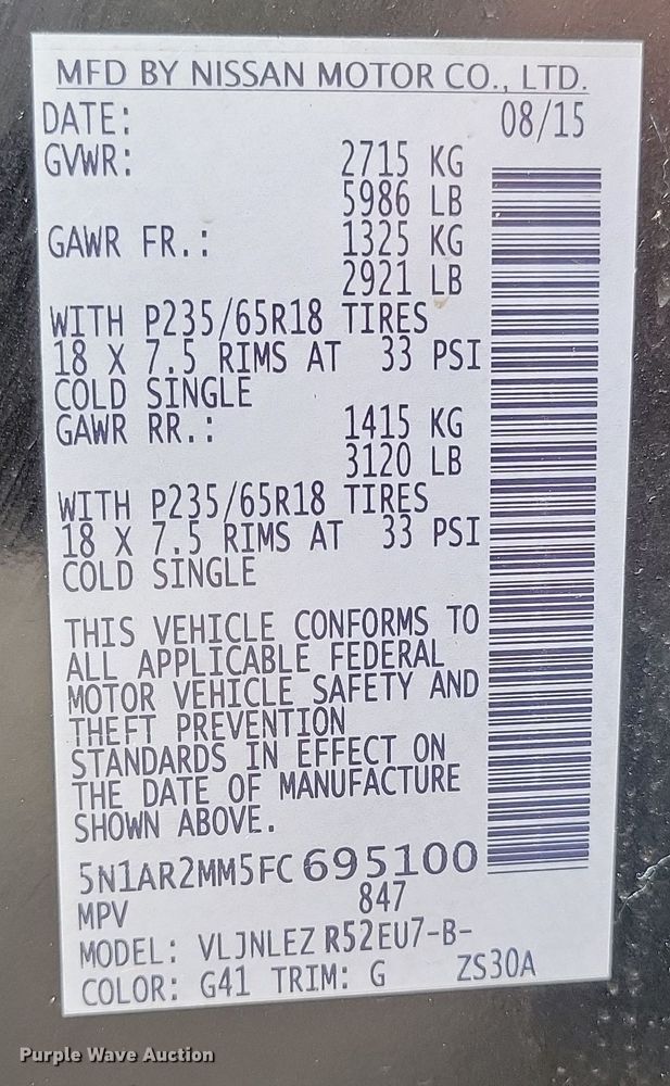 image for item DK4218 2015 Nissan Pathfinder SUV