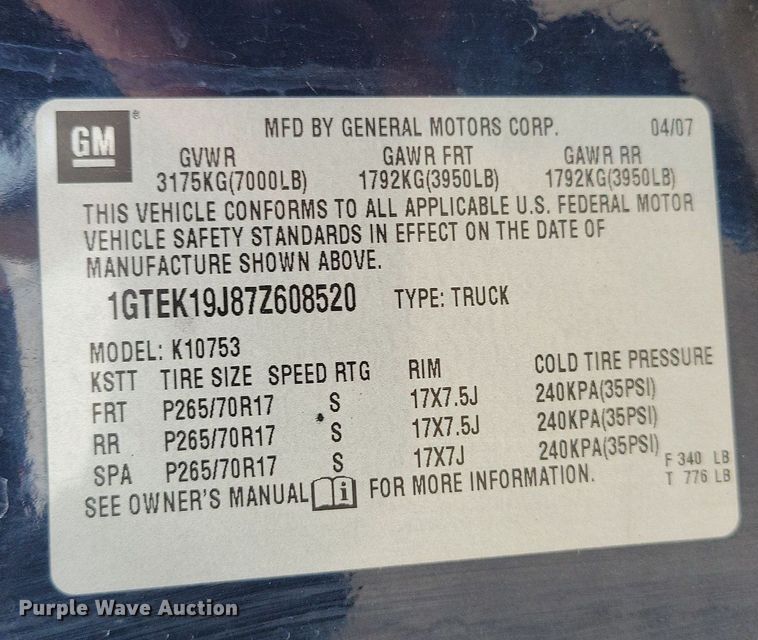 image for item DK4219 2007 GMC Sierra 1500 Ext. Cab pickup truck